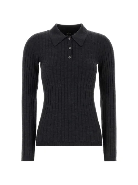 A.P.C. ribbed-knit polo top Grey WVBEGF23473