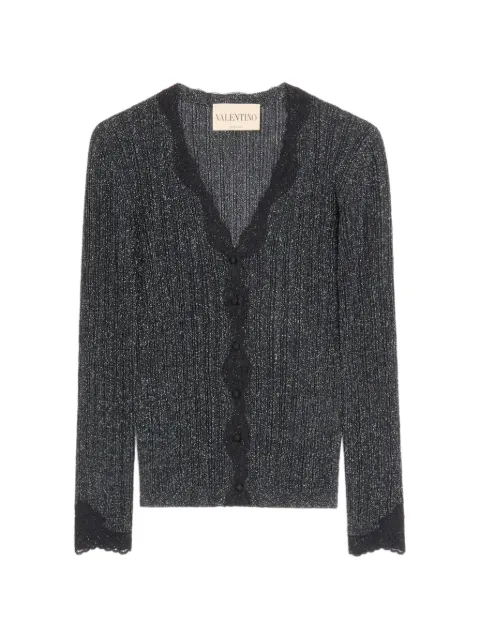 Valentino Garavani lurex knit cardigan with lace Black BKA15KA8T