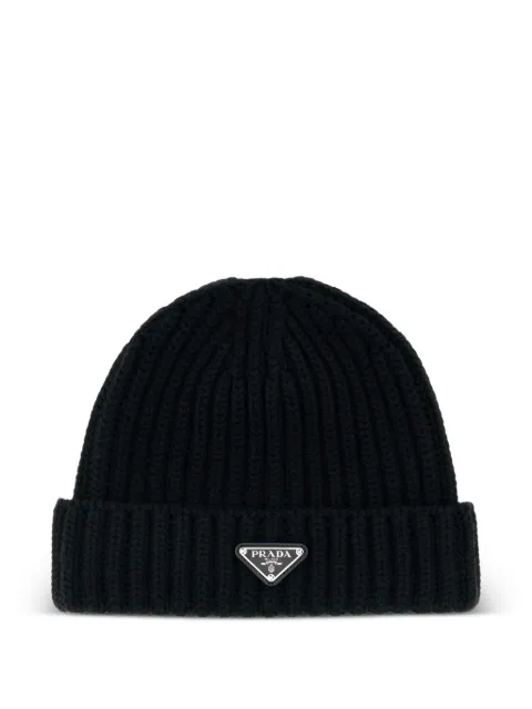 Prada triangle-logo beanie hat Black 2HC3902DZLF0002