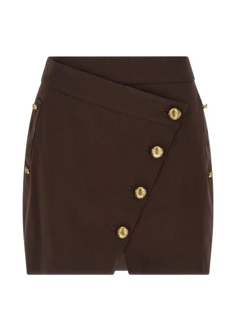 Elisabetta Franchi cotton gabardine miniskirt with jewel buttons Brown GO14161E2