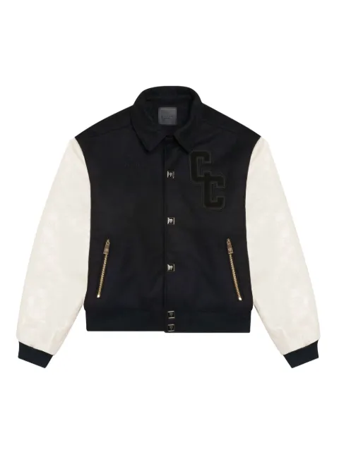 PLACE OF ËLMS debossed embroidered varsity jacket Black PELLEA025
