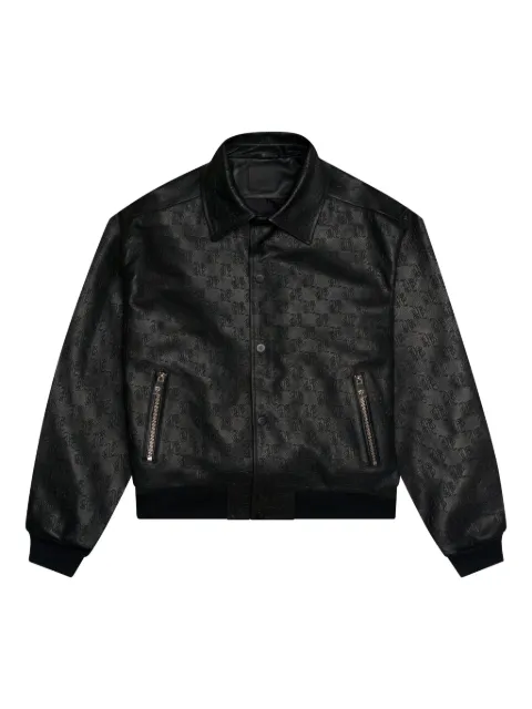 PLACE OF ËLMS debossed leather bomber jacket Black PELLEA009