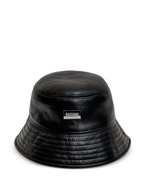 PLACE OF ËLMS engraved leather bucket hat Black PELCAP086
