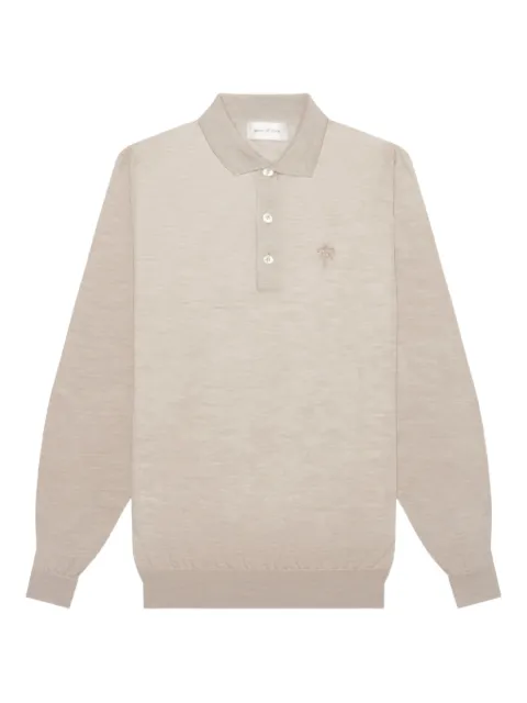 PLACE OF ËLMS long-sleeve logo-embroidered polo shirt Neutrals PELSWE004