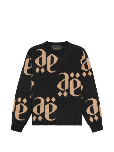 PLACE OF ËLMS monolink-jacquard crew-neck sweater Black PELSWE066