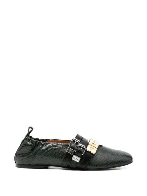 GANNI buckled snake-effect flat pumps Green B1020187