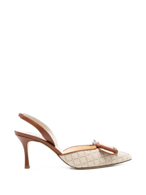 Manolo Blahnik Mayslibi buckle-detail raffia pumps Neutrals 2262073