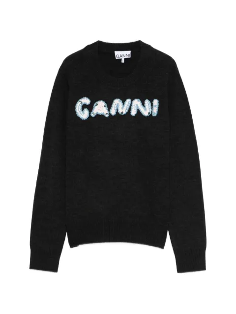 GANNI appliqué crew neck knitwear Black A1070267