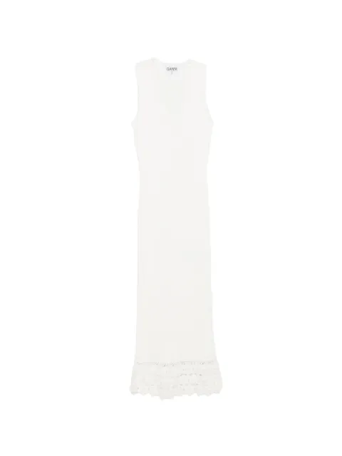 GANNI crochet V-neck long dress Neutrals A1030474