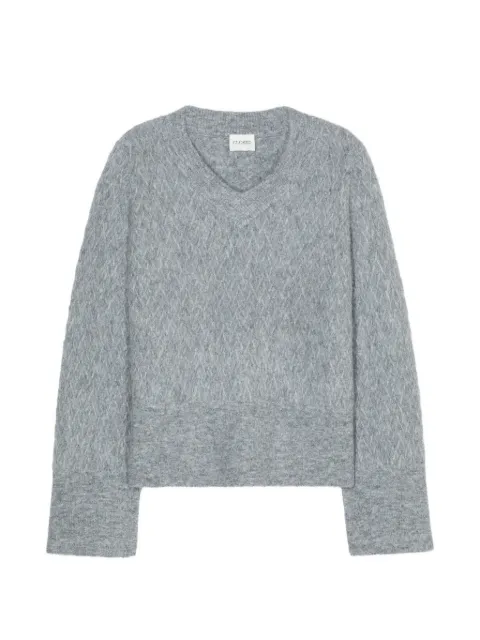 Closed patterned V-neck sweater Grey C9655398C22