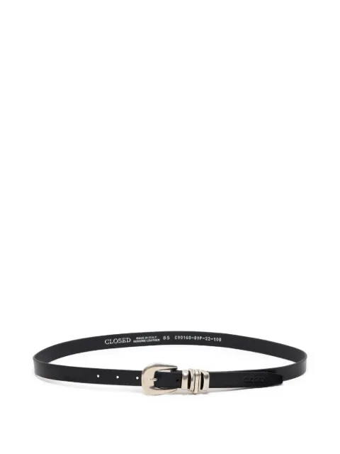 Closed silver-tone buckle leather belt Black C9016089P22