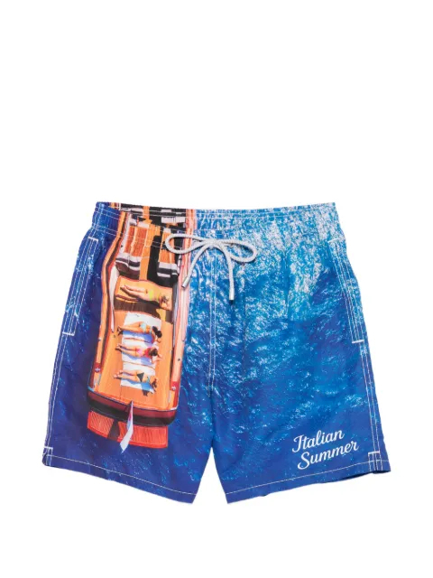MC2 Saint Barth Gustavia boat-print drawstring-waist swim shorts Brown GUS0009