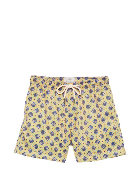 PENINSULA SWIMWEAR Pantelleria geometric-print drawstring swim shorts Orange PANTELLERIAPT03