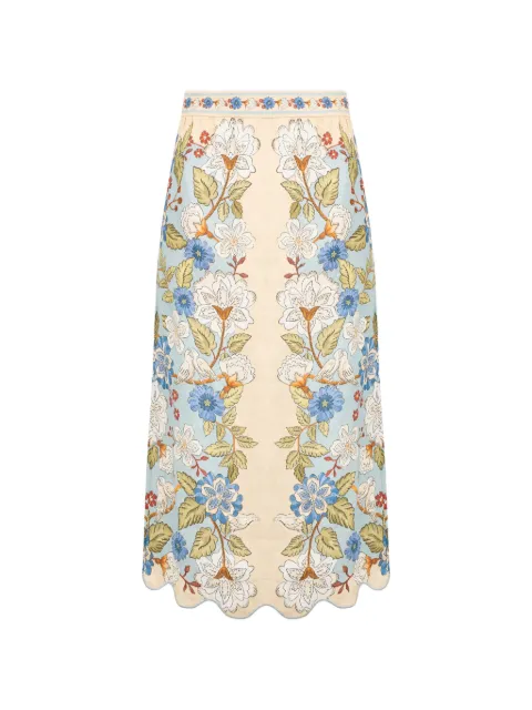 FARM Rio Cream Garden midi skirt Blue 350503