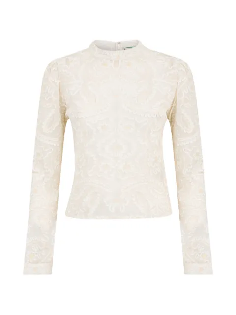 FARM Rio embroidered crew-neck blouse Neutrals 351966