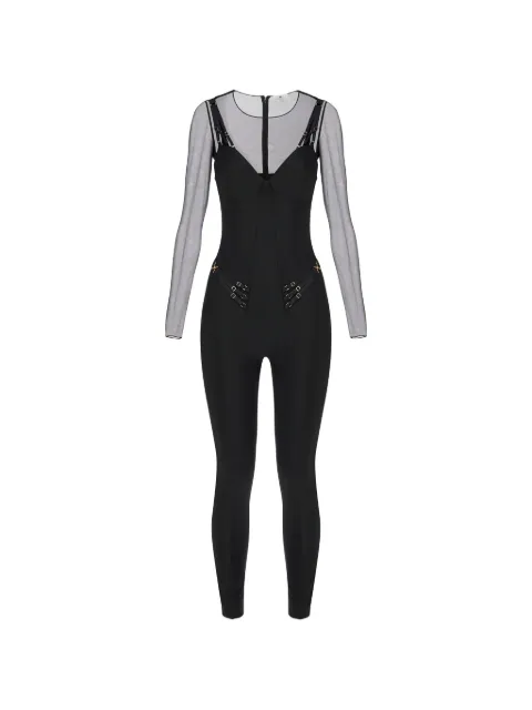 Elisabetta Franchi jersey and tulle jumpsuit with elastic straps Black TU05661E2