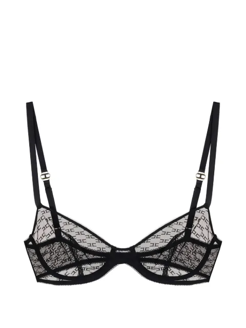 Elisabetta Franchi bra in tulle fabric with monogram pattern Black RG01361E2