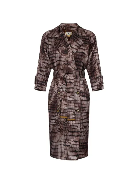 Elisabetta Franchi trench coat in duchess satin fabric with alligator print Brown SP00461E2