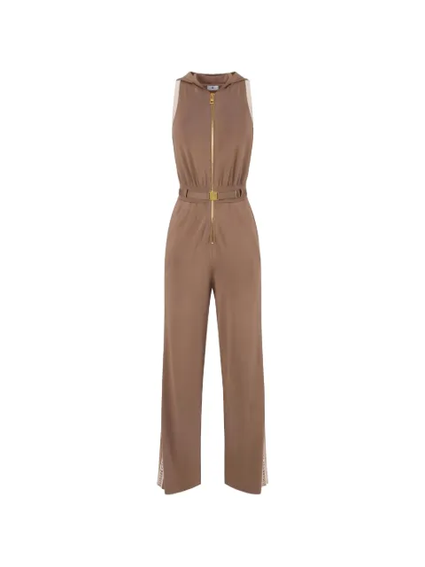 Elisabetta Franchi knit fabric jumpsuit with shiny viscose bands Brown KT68S61E2
