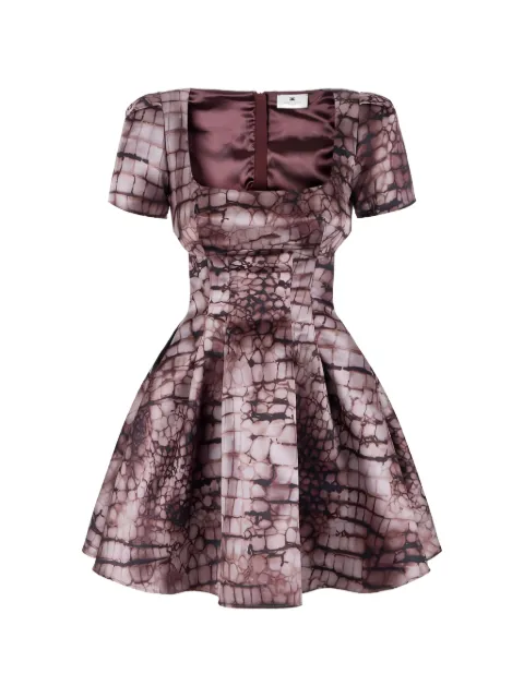 Elisabetta Franchi U-neck alligator-patterned mini dress Brown AB89561E2