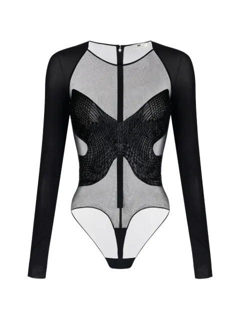 Elisabetta Franchi butterfly-patch sheer bodysuit Black BO01061E2