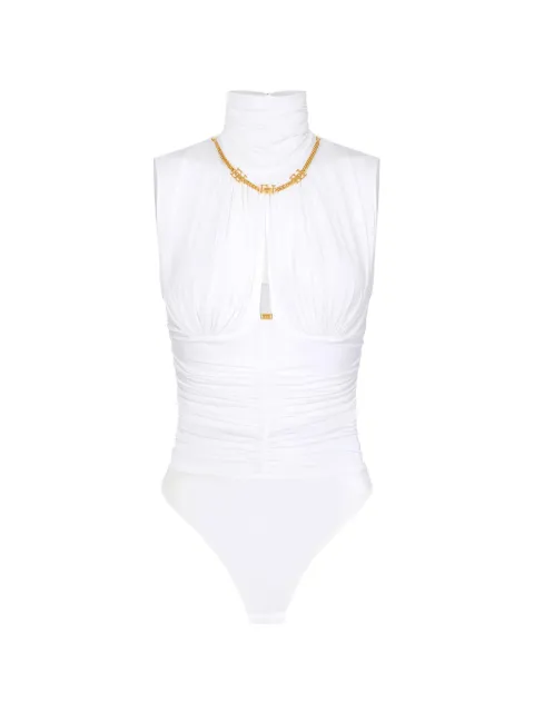 Elisabetta Franchi lightweight crêpe jersey bodysuit with jewel detail White BO01661E2