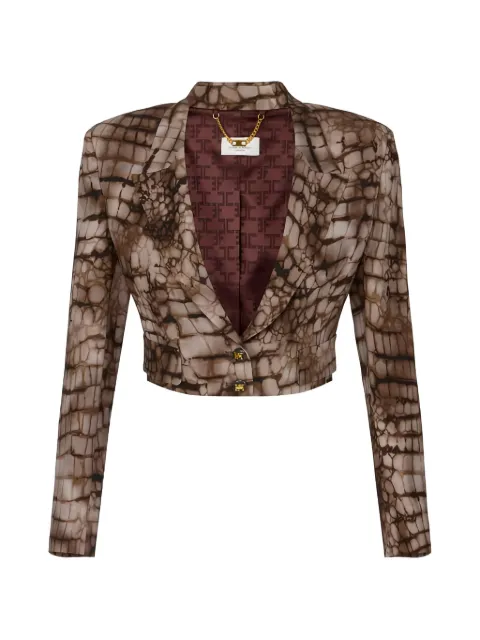 Elisabetta Franchi short jacket in crêpe fabric with alligator print Brown GI20661E2