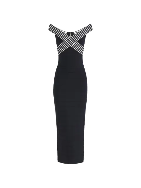 Elisabetta Franchi knit fabric long dress with striped bands Black AM75S61E2