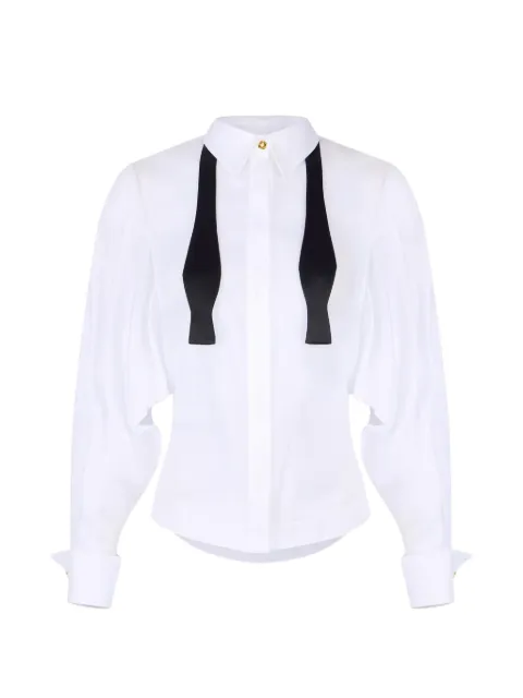 Elisabetta Franchi cotton voile shirt with bow tie White CA15461E2