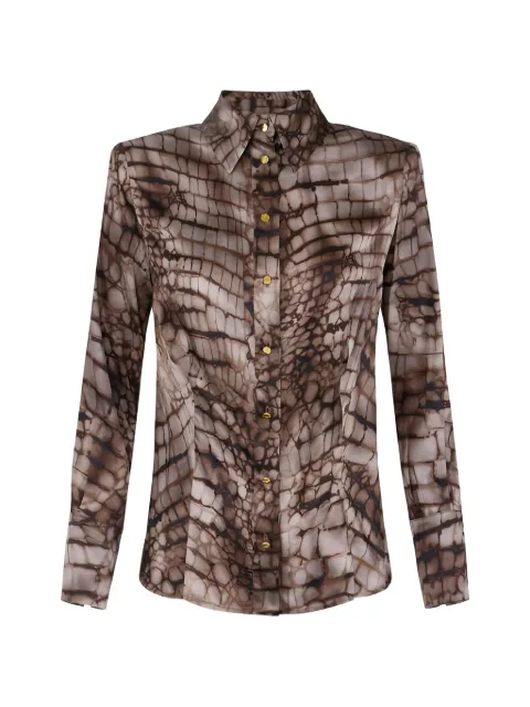 Elisabetta Franchi shirt in satin fabric with alligator print Brown CA13161E2