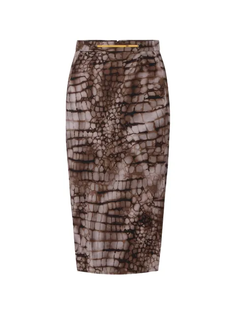 Elisabetta Franchi skirt in lightweight jersey fabric with alligator print Brown GO14961E2