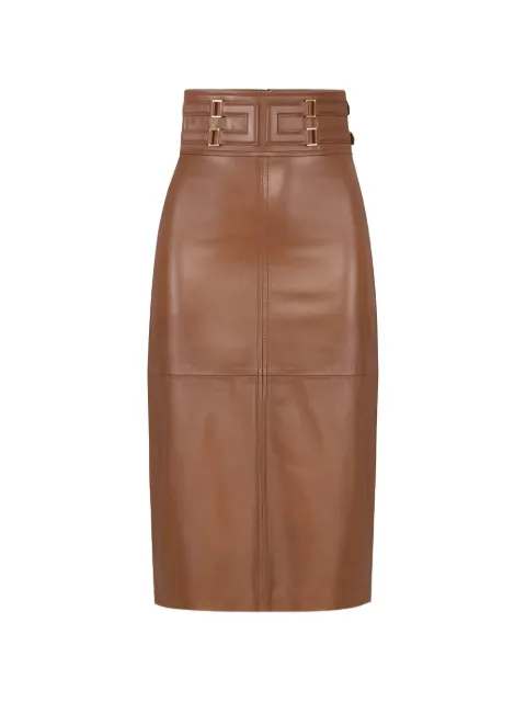 Elisabetta Franchi leather skirt with embossed logo Brown GP09Z61E2