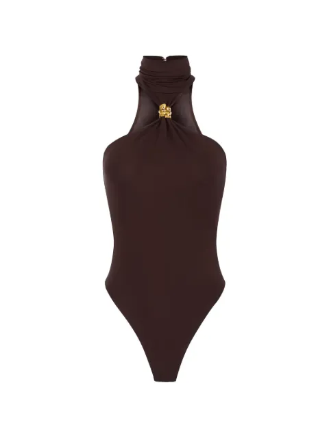 Elisabetta Franchi bodysuit in crêpe jersey fabric with jewel detail Brown BO01761E2