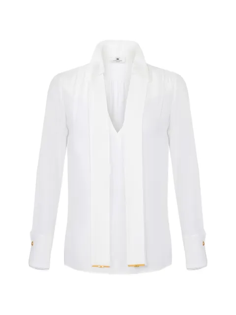 Elisabetta Franchi blouse in viscose georgette fabric with sash belt White CA14661E2