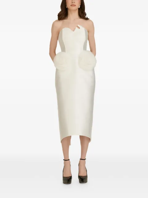 ARAFTU strapless floral-appliqué midi dress White RO04D0424