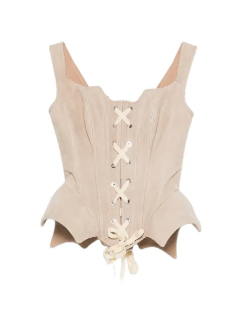 MITILIANE COUTURE lace-up suede corset top Neutrals 2061