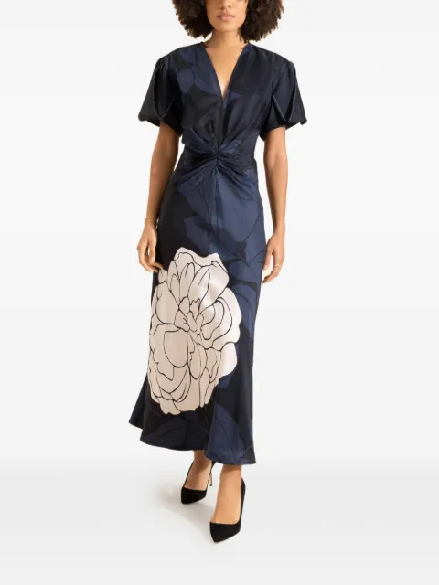 Victoria Beckham gathered V-neck midi dress Blue 1126WDR005195I9638
