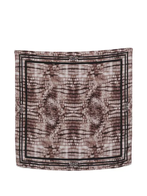 Elisabetta Franchi silk twill foulard scarf with alligator print Brown FO24L61E2