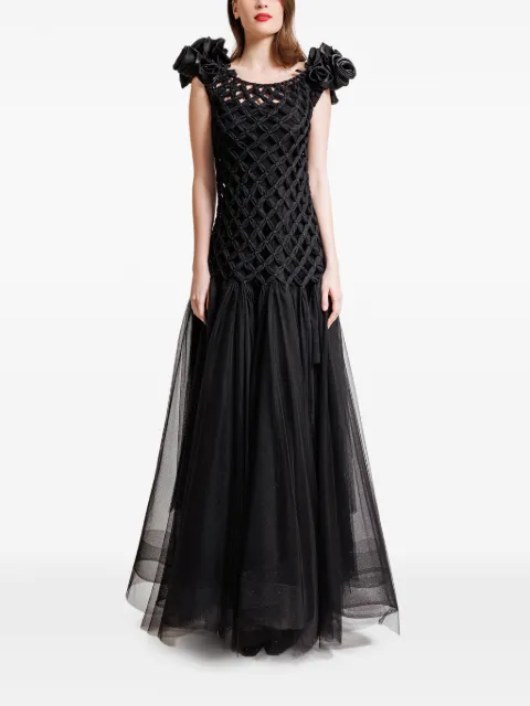 Gemy Maalouf crochet tulle maxi dress Black GMPF247345LD