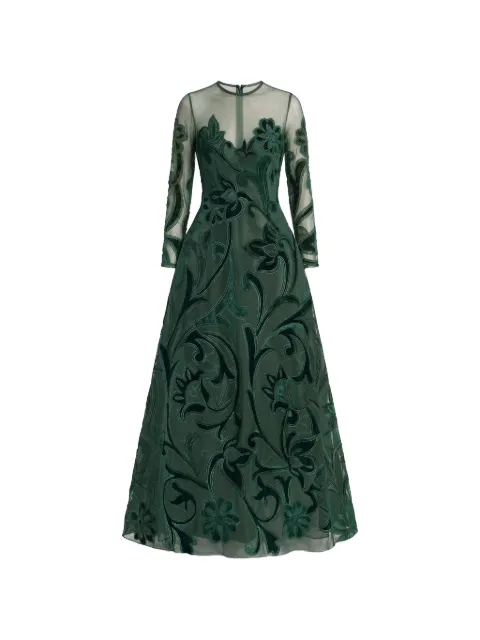 Gemy Maalouf embroidered velvet-appliqué dress Green GMFW267666LD1