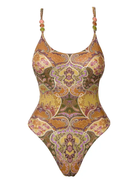 SOFIA ERHAN Aurelia beaded printed swimsuit Neutrals AURELIAONEPIECE