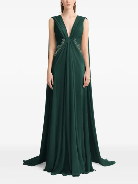 Gemy Maalouf draped V-neck beaded maxi dress Green GMFW267673LD