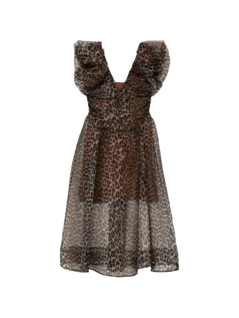 GANNI ruffled animal-print midi dress Brown A1030248