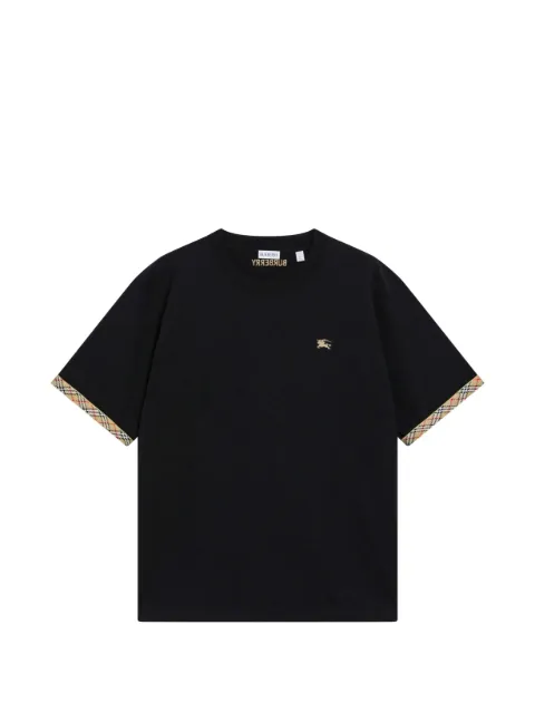 Burberry check-trim embroidered-logo t-shirt Black 8123492