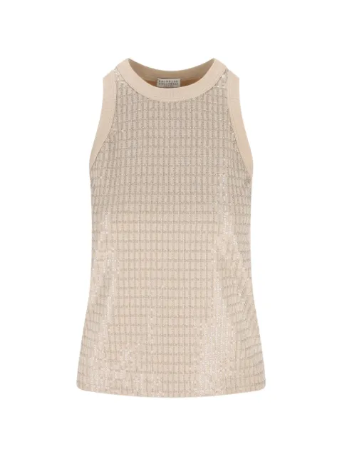 Brunello Cucinelli sequin-embellished grid top Neutrals M0T18HK500C8539