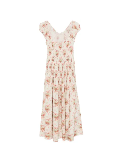 DÔEN Quinette square-neck flower-print midi dress Neutrals 486520303