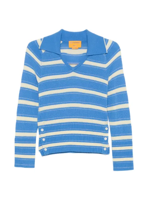 Guest In Residence Port striped button-detail sweater Blue W40510AM