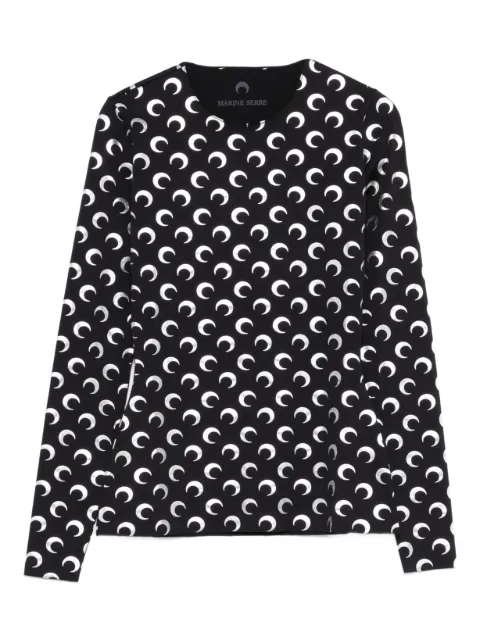 Marine Serre moon foil printed jersey LS crewneck top Black WTS006ACJER0111