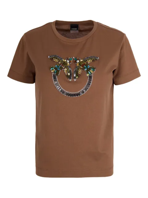 PINKO Love Birds pearl-embellished T-shirt Brown 100535A33F