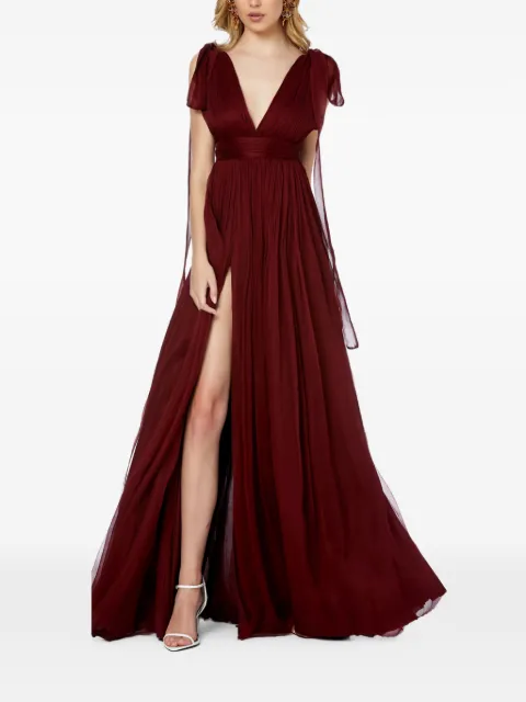 FRAMBOISE Savana V-neck silk maxi dress Red SAVANA